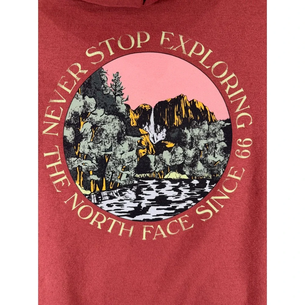 The North Face Mens Rose Pink Graphic Pullover Hoodie Large Never Stop Exploring